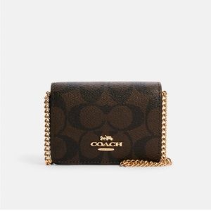 Coach signature logo mini chain wallet/purse